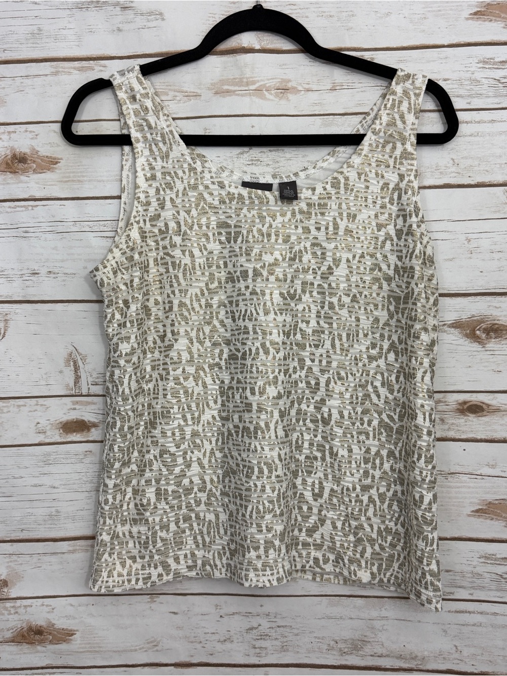 Chicos Travelers White Metallic Animal Print Sleeveless Tank Top 1